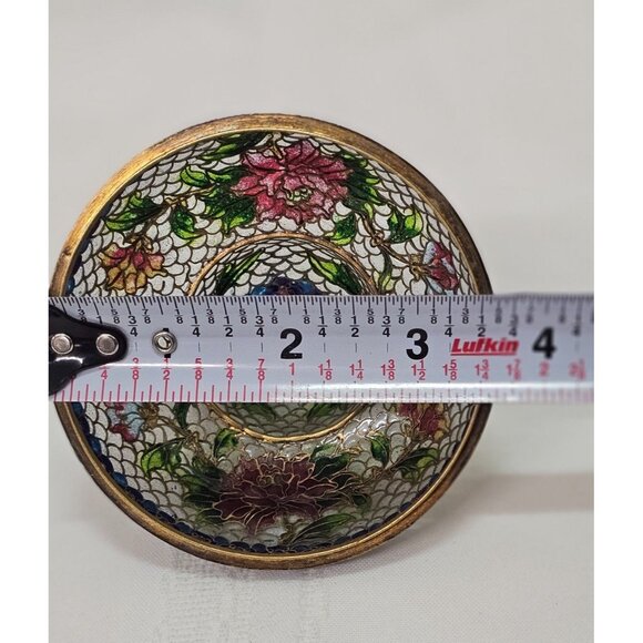 Cloisonne Plique-a-Jour Bowl & Covered Incense Burner Floral Butterfly Design - Picture 11 of 15